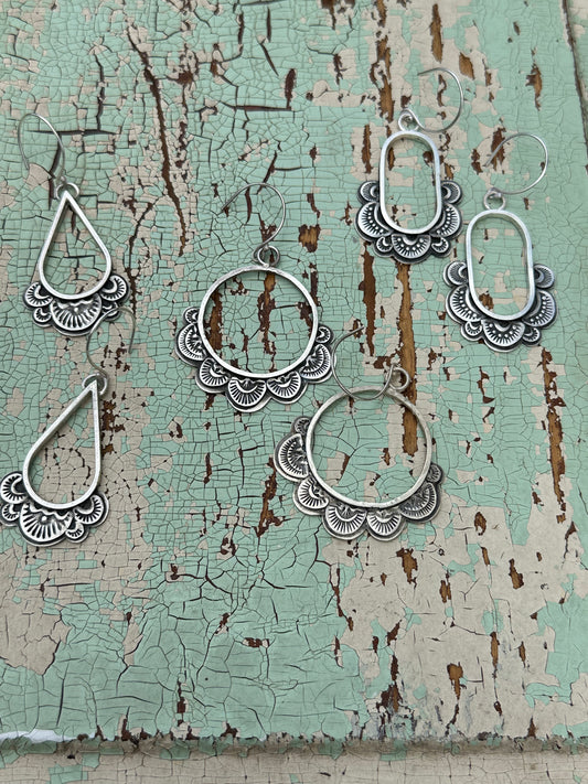 Pear shaped stamped earrings