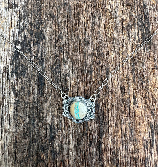 Stamped ribbon turquoise necklace