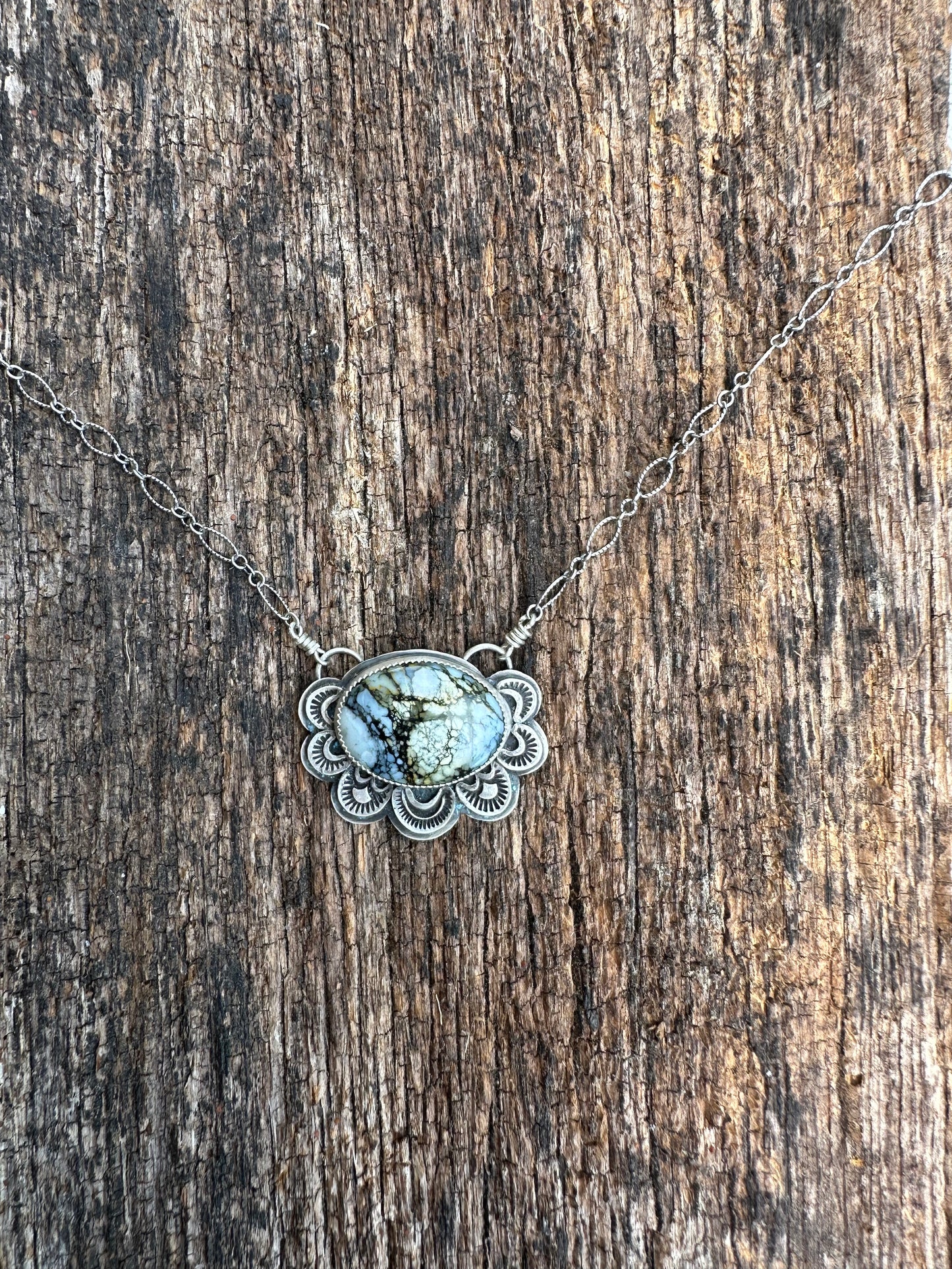 Purple lavender variscite stamped necklace